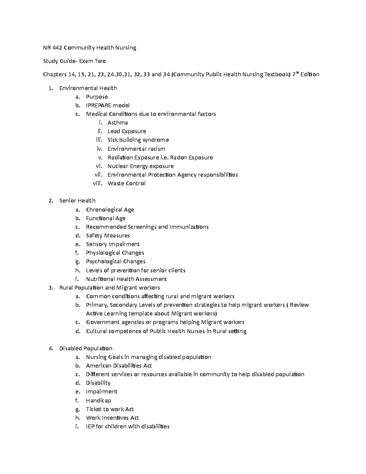 NR 442 Community Health Nursing Exam two study guide 2020 - NR 442 ...