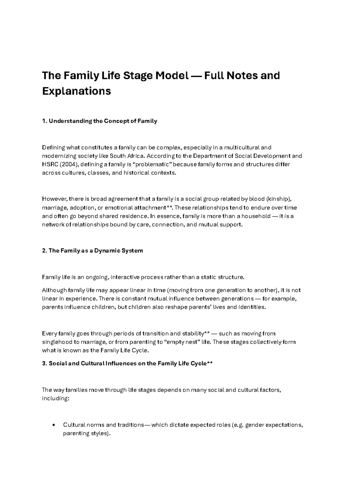 SWK1006S Family Life Cycle Model: Comprehensive Notes & Insights - Studocu