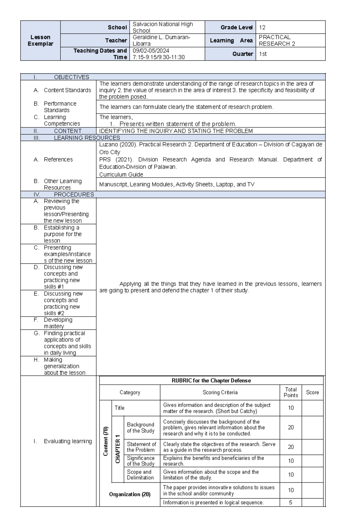 PR 2 5 - Lesson Plan for Practical Research 2: Chapter 1 Overview - Studocu