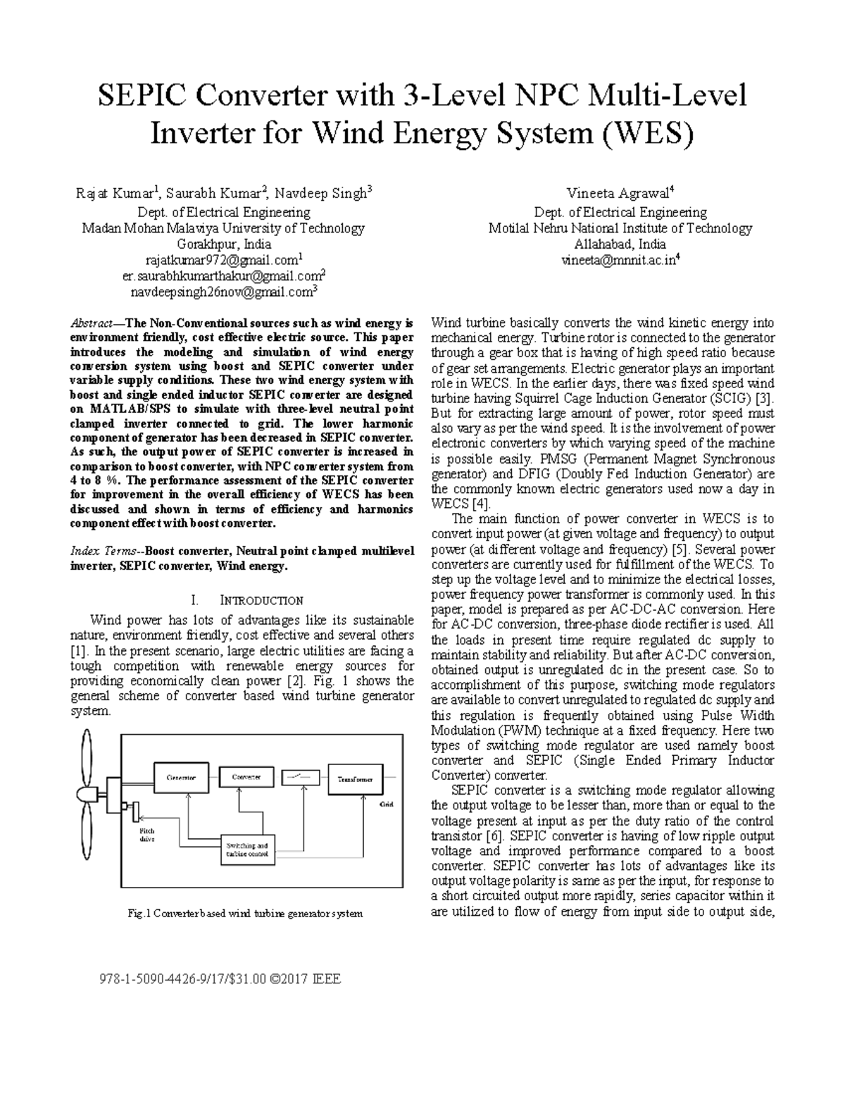 SEPIC Converter with NPC Inverter for Wind Energy System (WES) - Studocu
