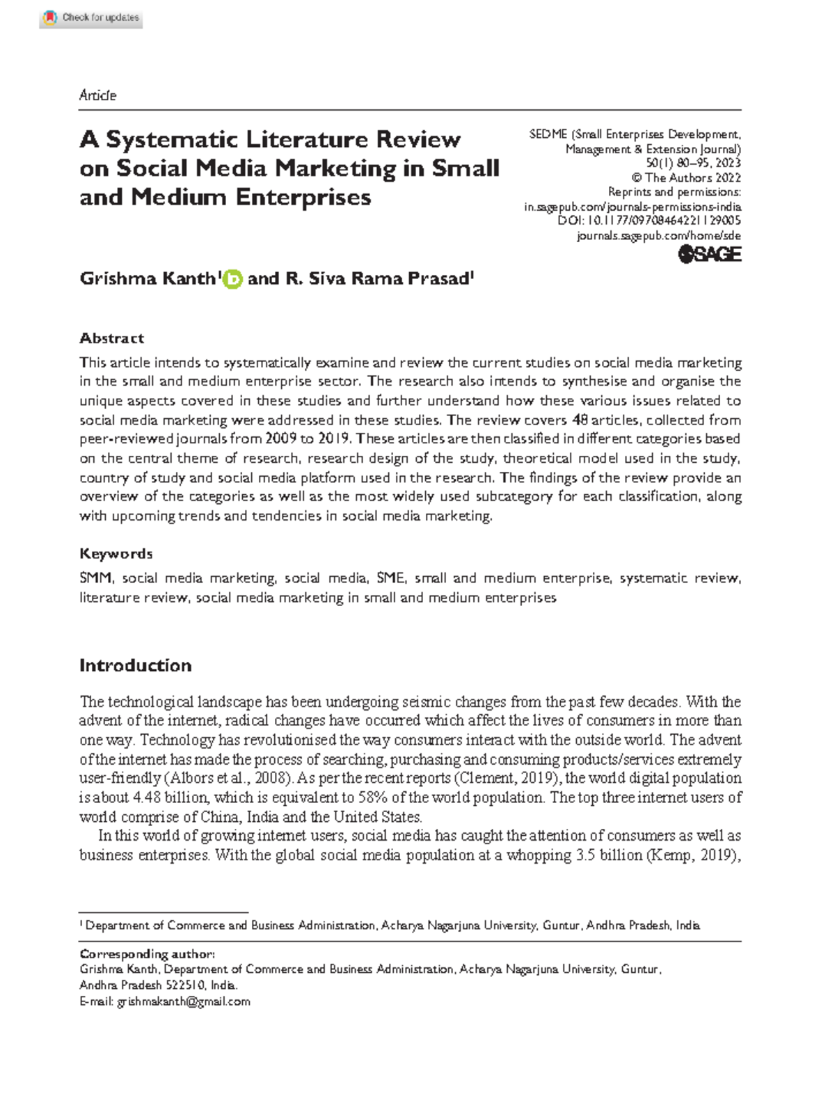 5 - Systematic Literature Review of Social Media Marketing in SMEs ...