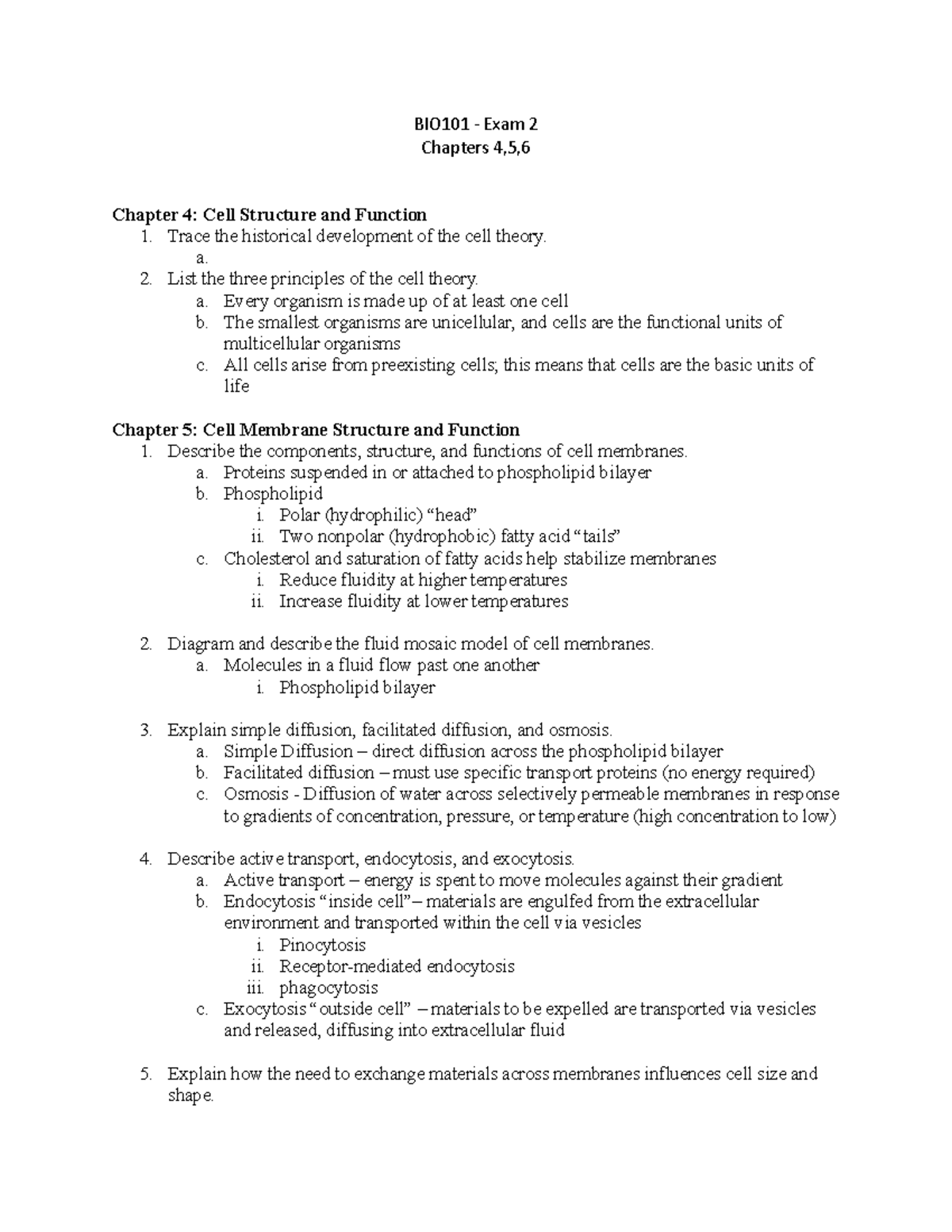 BIO101 - Exam 2 Study Notes: Chapters 4-6 Overview - Studocu