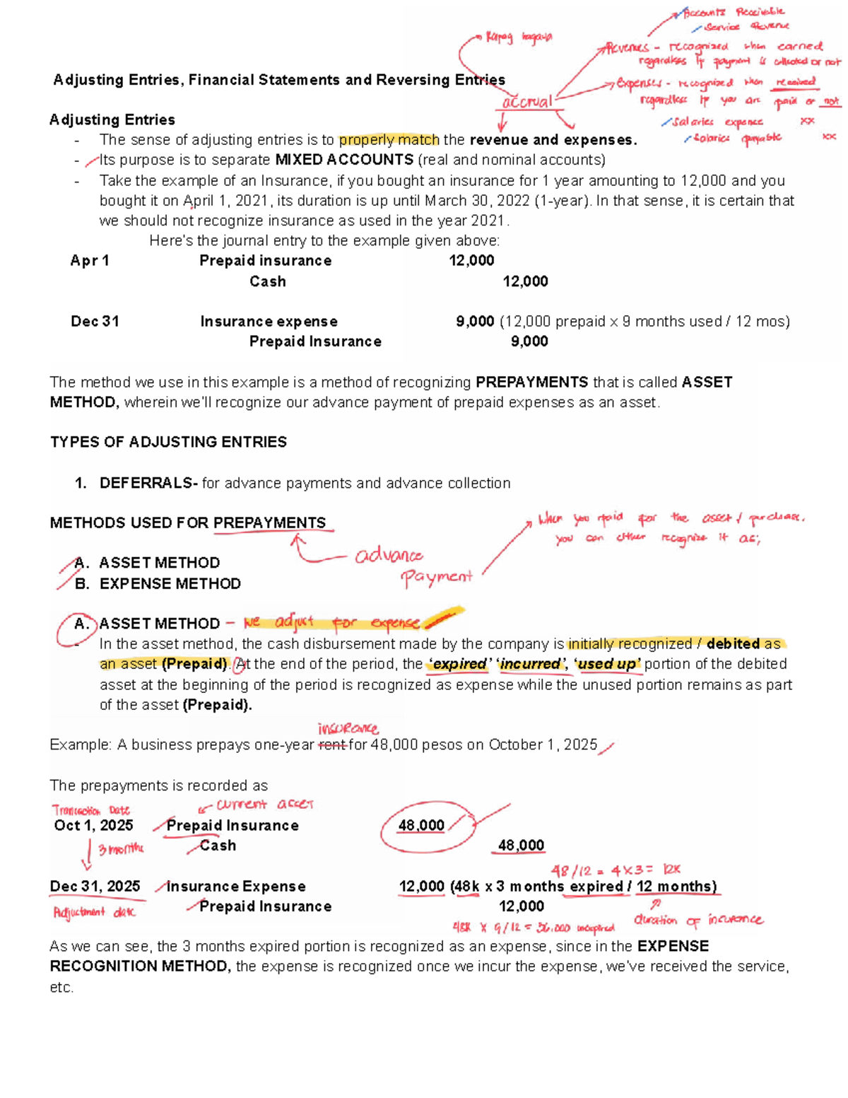 Adjusting Entries and Reversing Entries in Financial Statements - Studocu