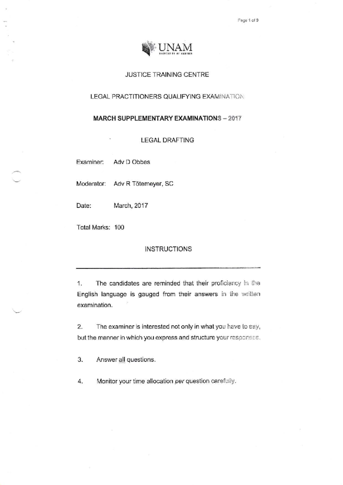 Legal Drafting Notes - Law Exam - March 2017 - Supplementary - Studocu