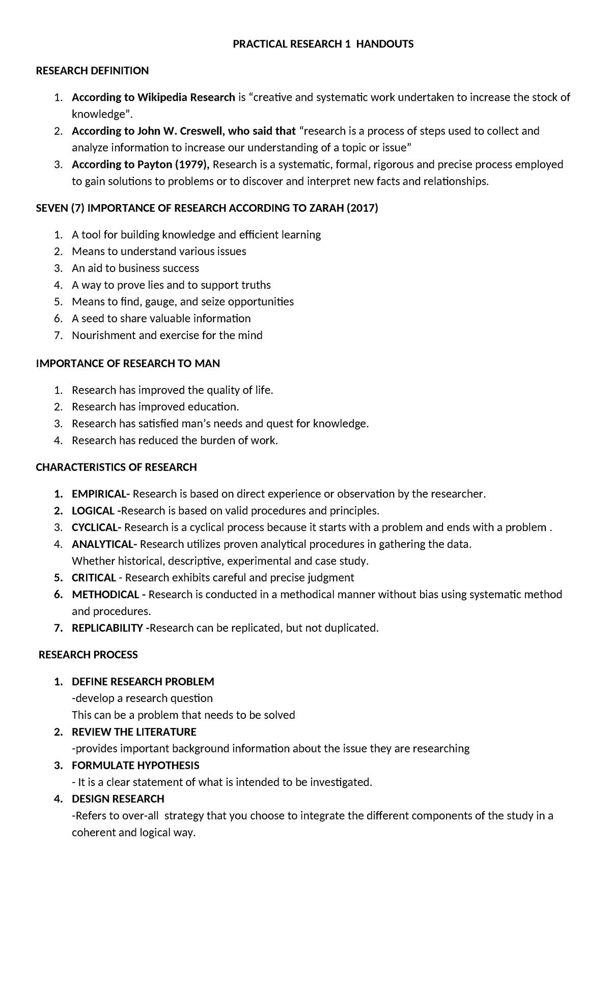 research handout - PRACTICAL RESEARCH 1 HANDOUTS RESEARCH DEFINITION 1 ...