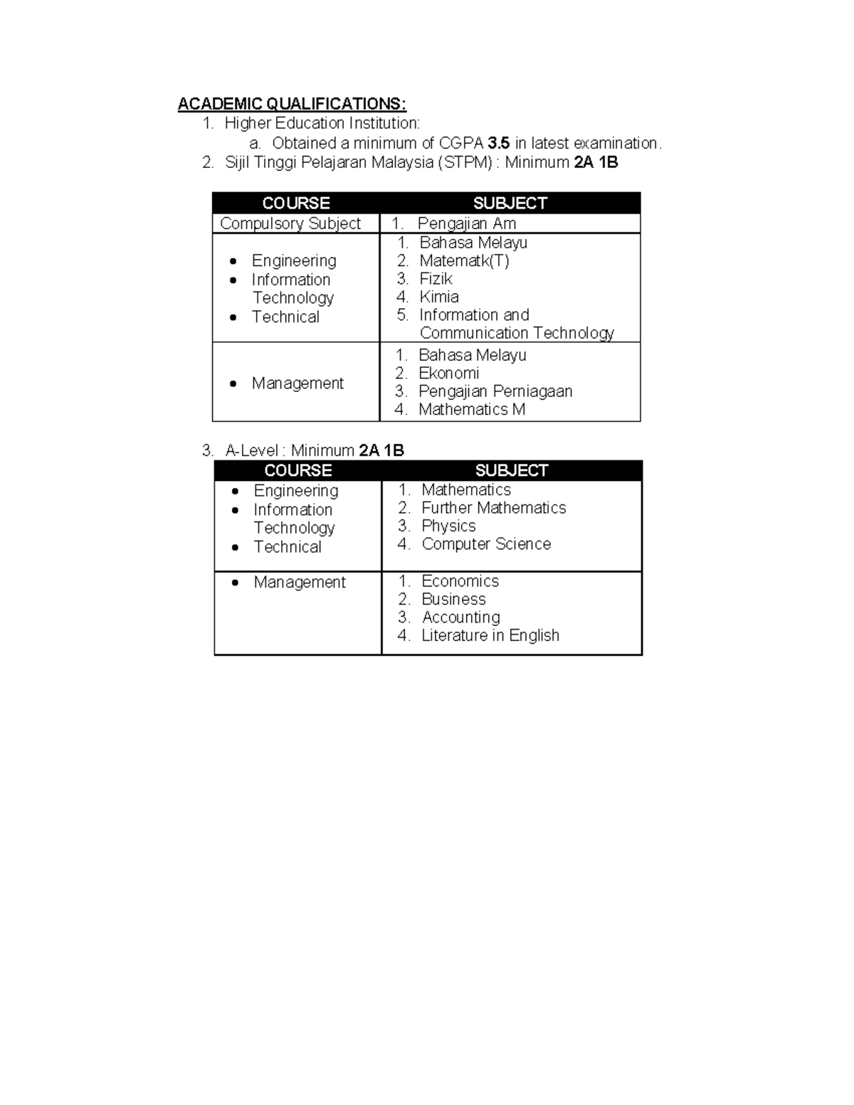 Academic Qualificatons FL Local - ACADEMIC QUALIFICATIONS: Higher ...