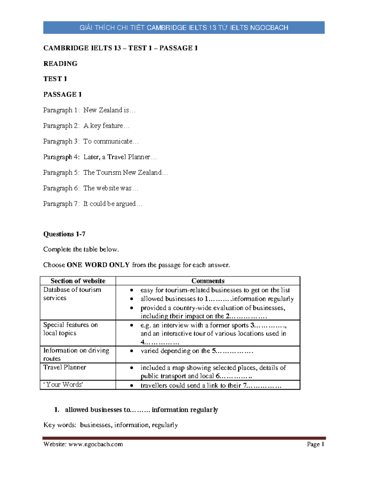 GIẢI THÍCH CHI TIẾT CAMBRIDGE IELTS 13 READING TEST 1 PASSAGE 1 - Studocu