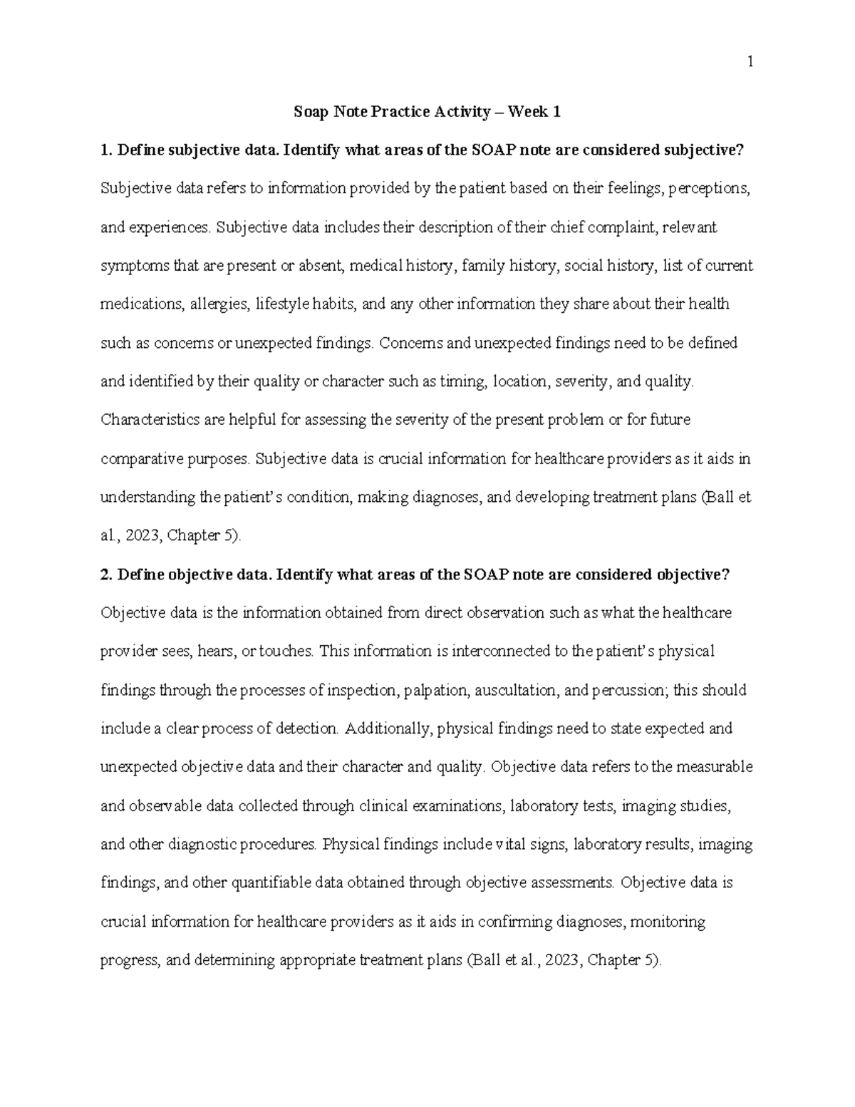 Assignment 1.2: SOAP Note Practice for Subjective & Objective Data ...