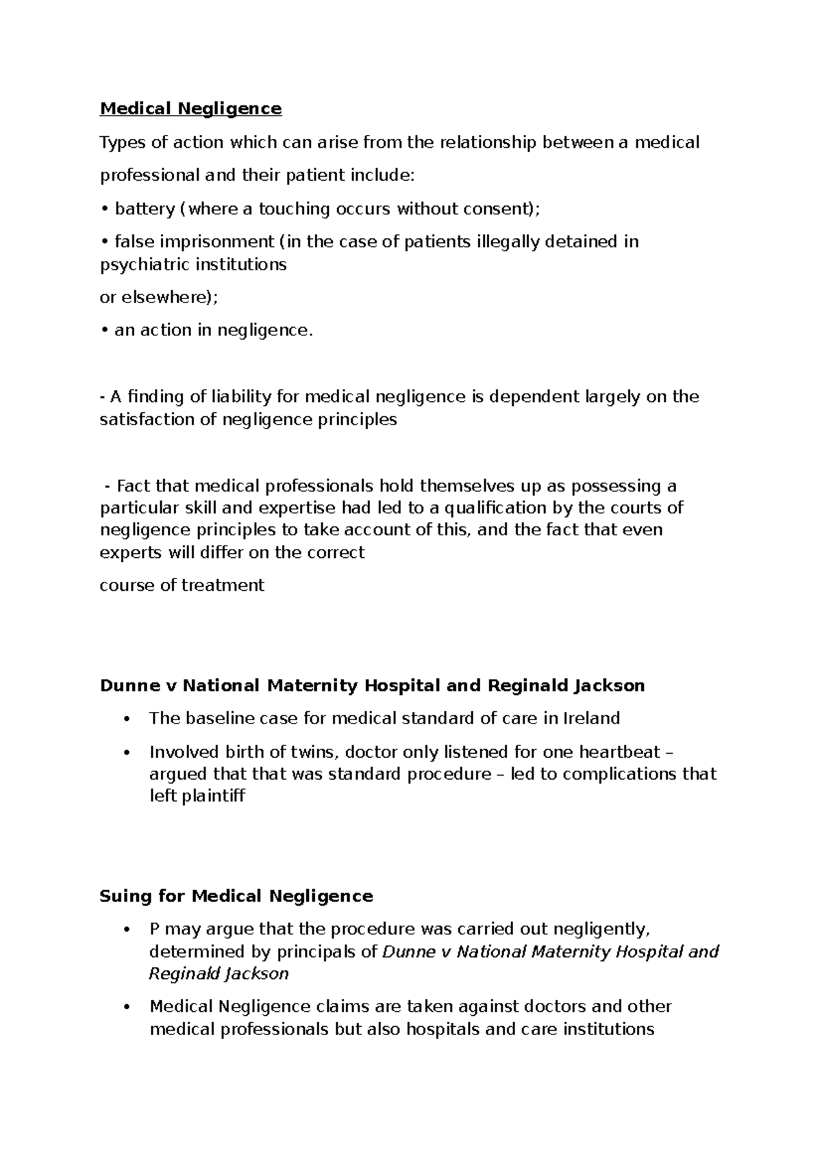 Medical Negligence: Key Principles and Case Law Analysis - Studocu