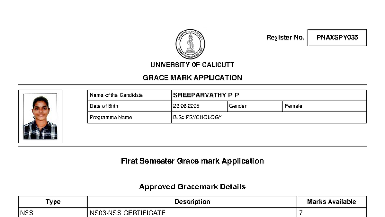 B.Sc Psychology Grace Mark Application - PNAXSPY035 - Studocu