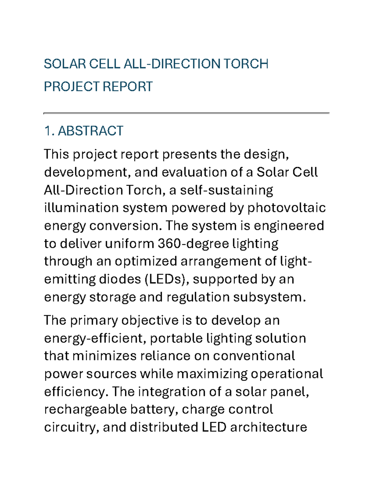 Solar Cell All-Direction Torch Project Report 24 - Studocu