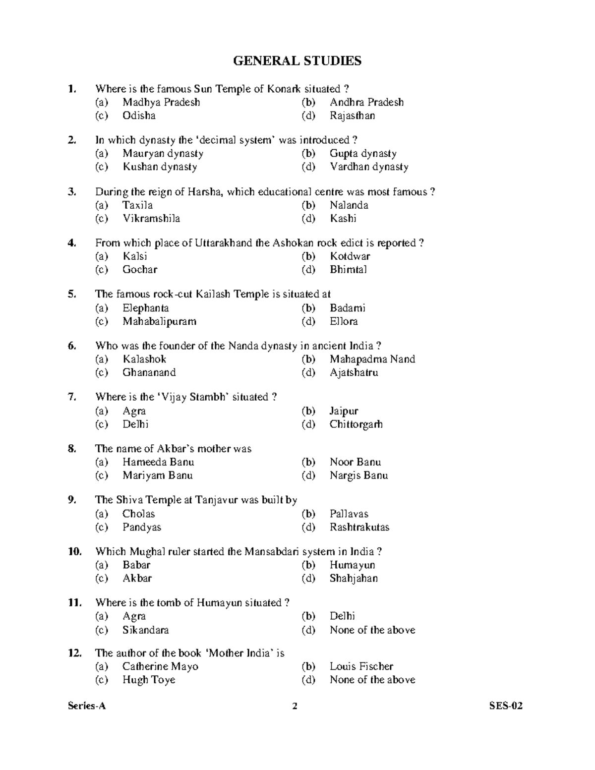 General Studies 1: Important Questions and Answers for Exams - Studocu