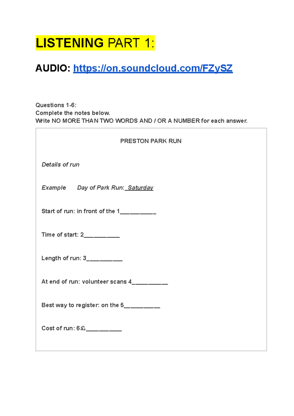 ĐỀ THI Listening - xưeewc - LISTENING PART 1: AUDIO: on.soundcloud ...