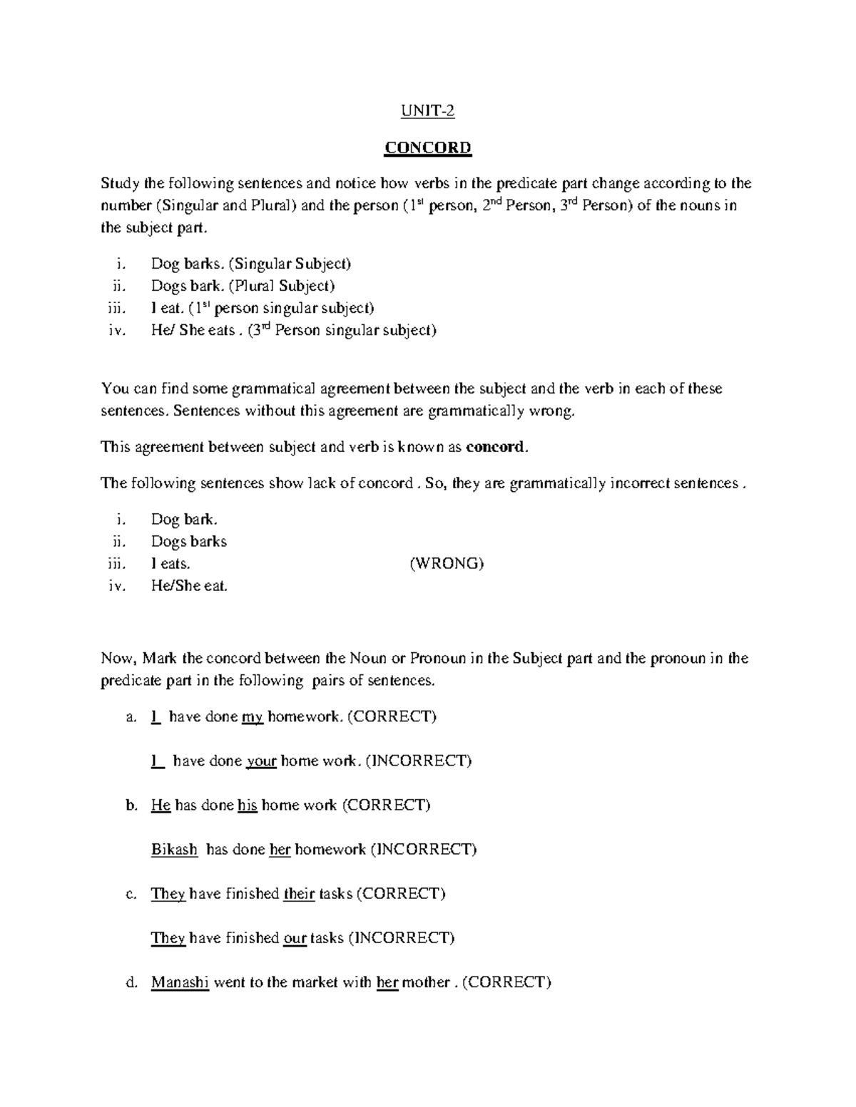 Concord - English HL Study Notes on Subject-Verb Agreement - Studocu