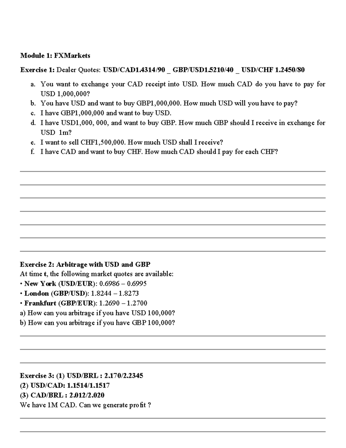 Module 1: FX Markets Exercises & Arbitrage Strategies - Studocu