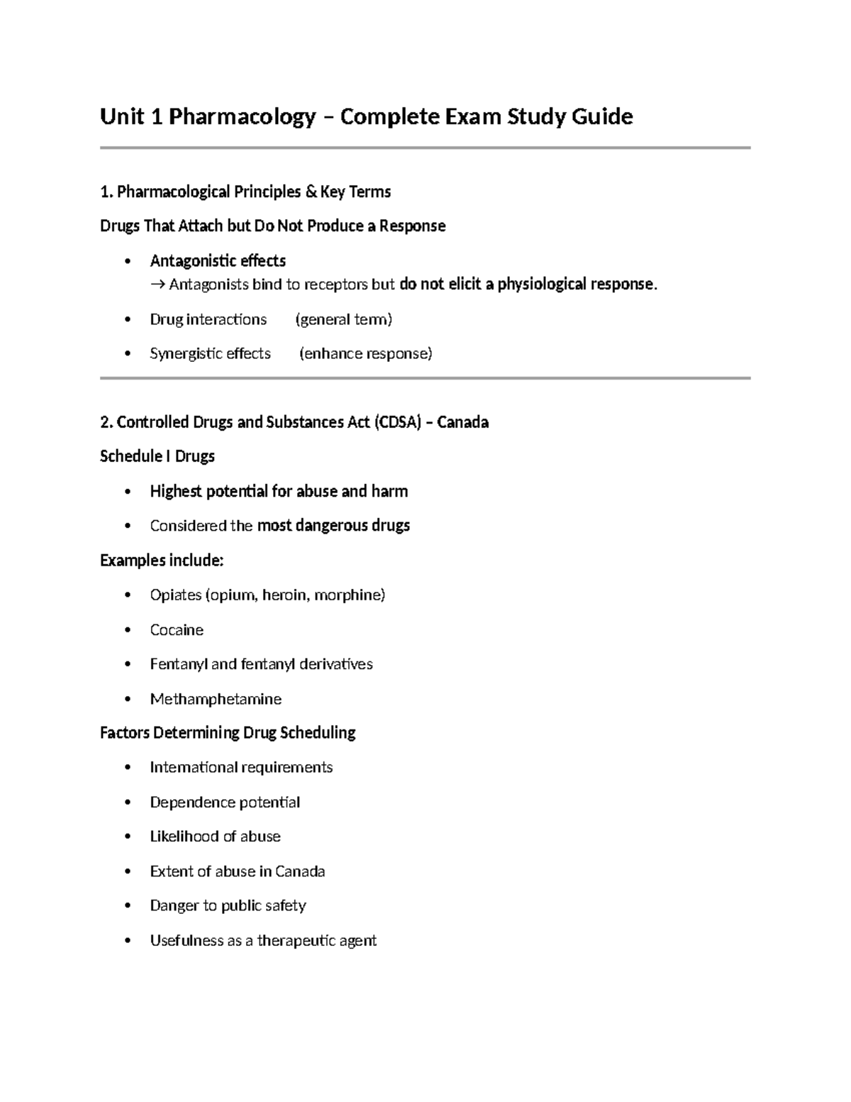 Unit 1 PHAR 101 Final Exam Study Guide: Pharmacology Principles & Med ...