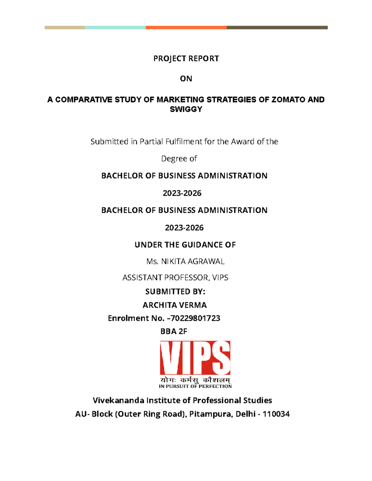 BBA Project Report: Comparative Analysis of Swiggy & Zomato Strategies ...
