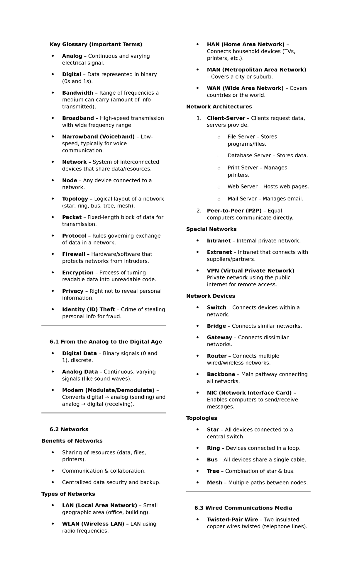 Key Glossary of Networking Terms and Cybersecurity Concepts COMP - Studocu