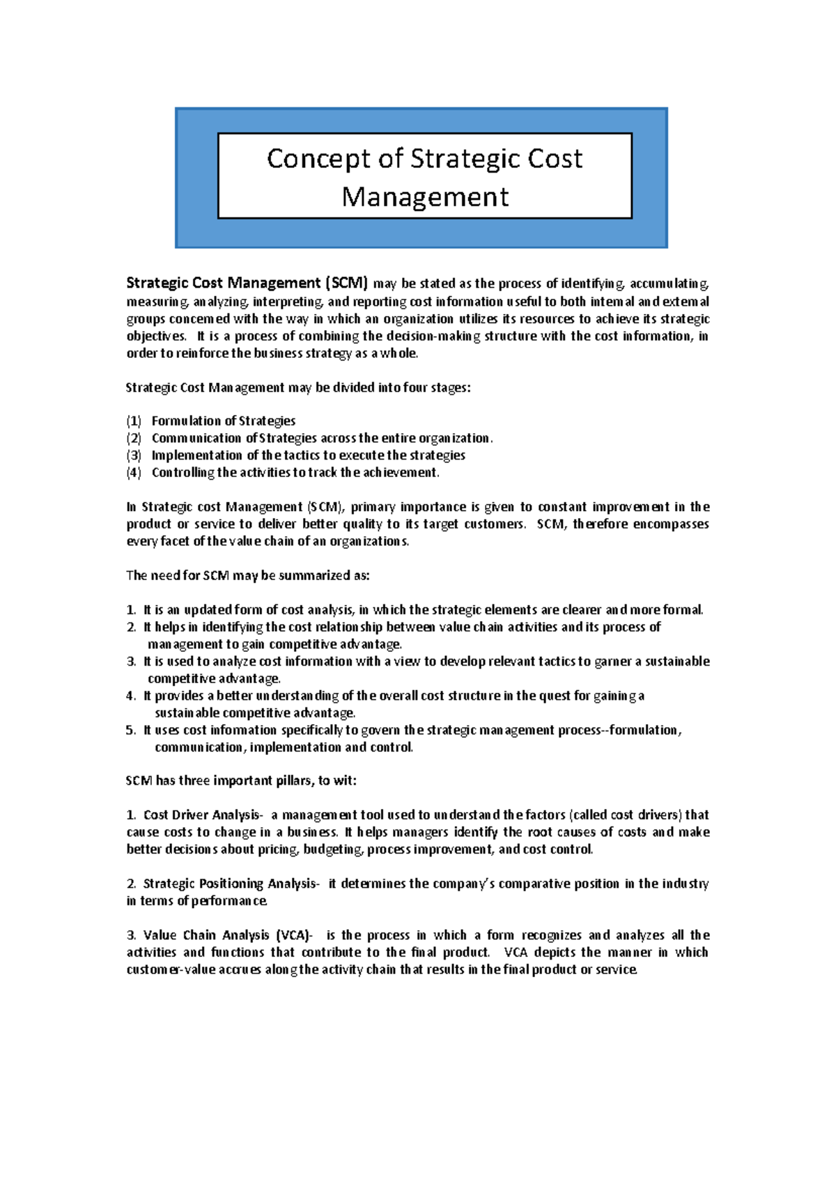 Lesson 1: Understanding Strategic Cost Management (SCM) - Studocu