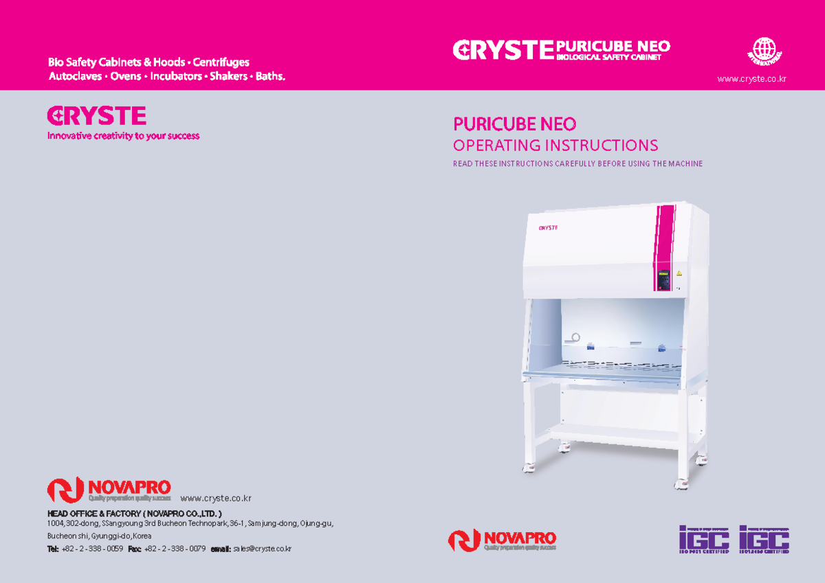 Cryste Puricube Neo Operating Manual (ENG) - Important Safety ...