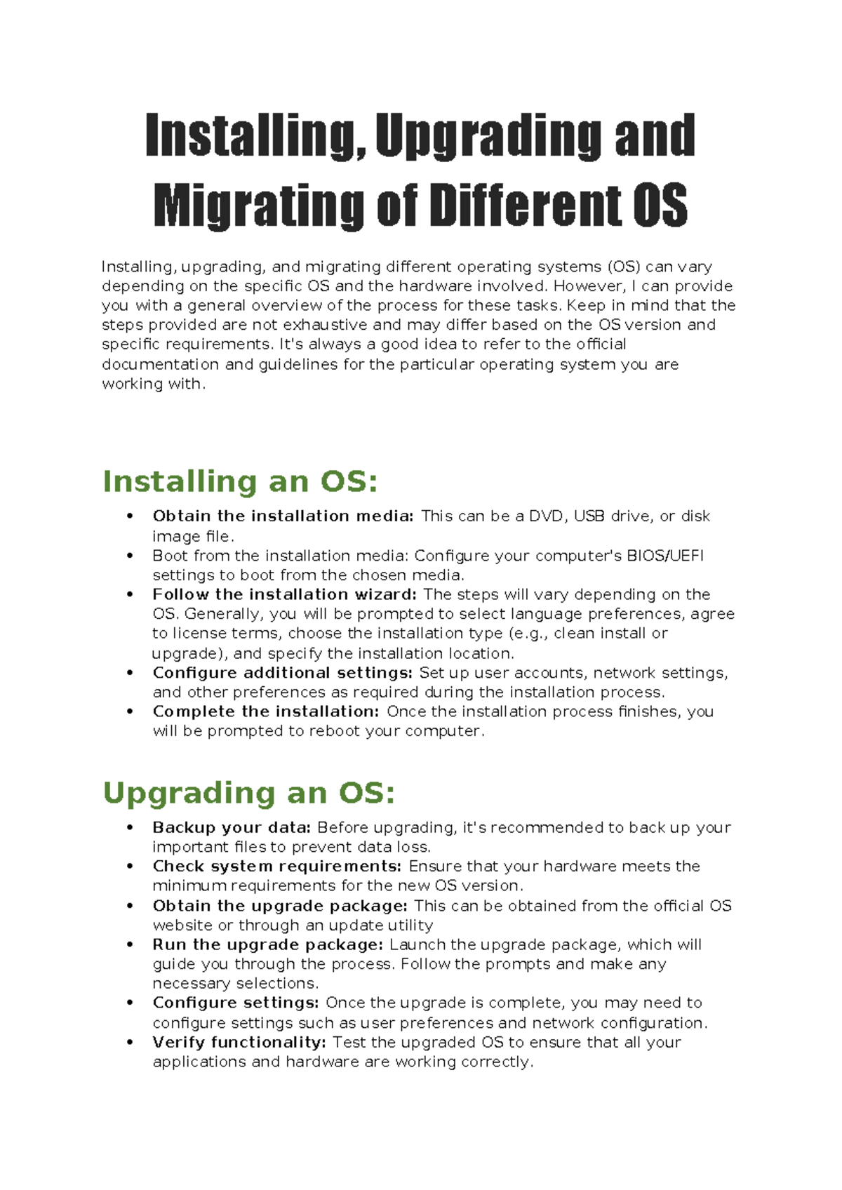 Installing, Upgrading & Migrating Different OS: A Guide - Studocu
