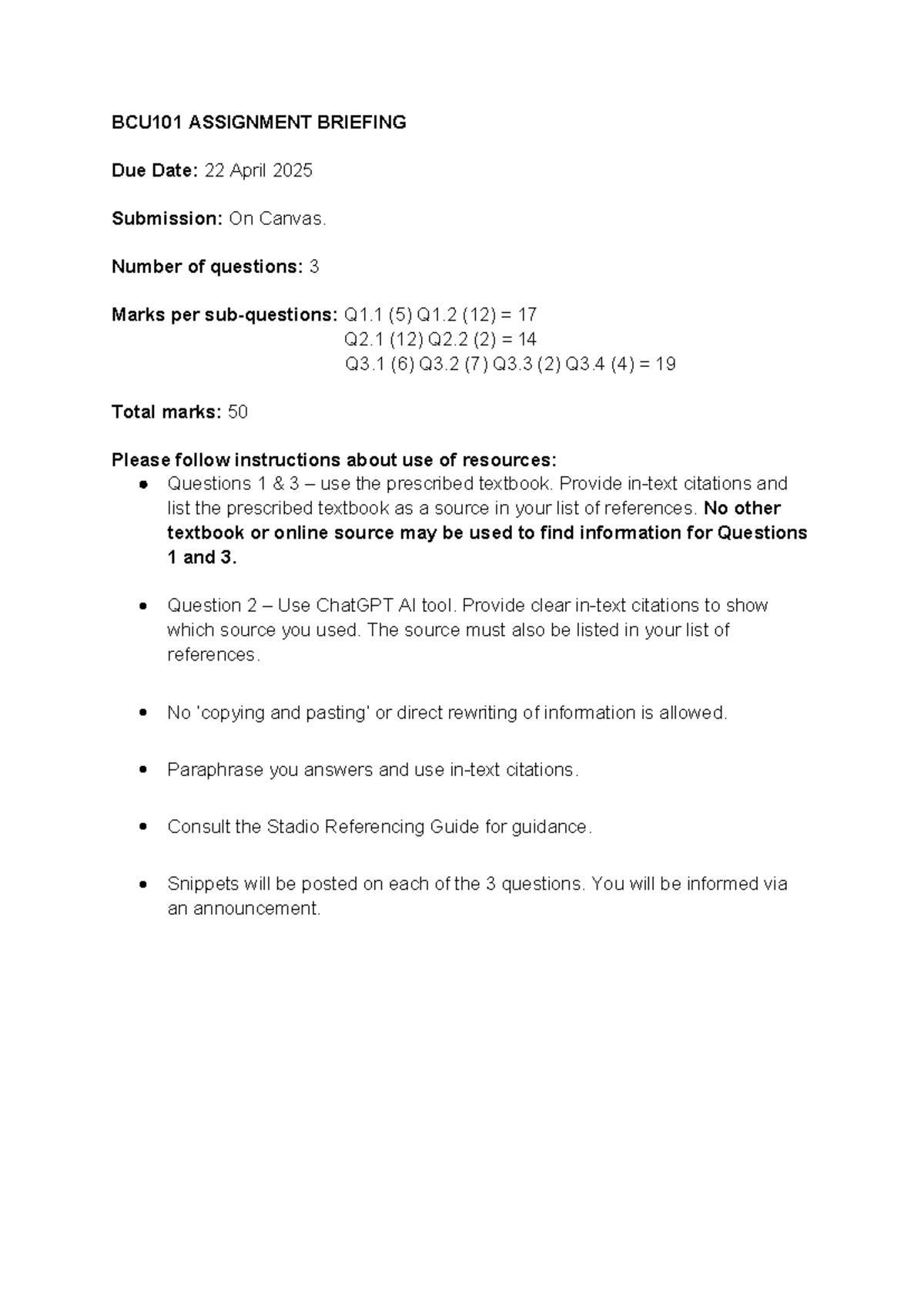 BCU101 Assignment Briefing: Guidelines & Due Date Info - Studocu