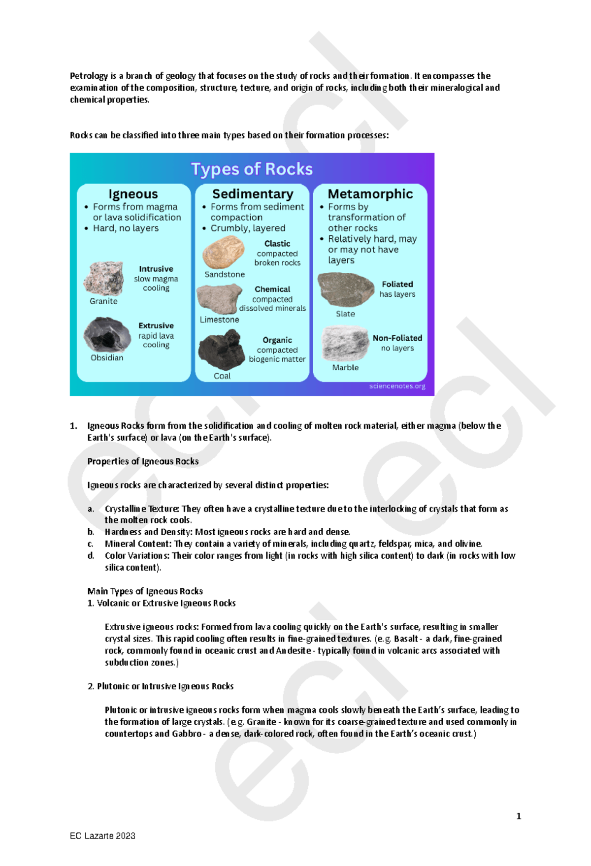 Petrology Notes (EC 1) - Study of Rocks and Their Formation - Studocu