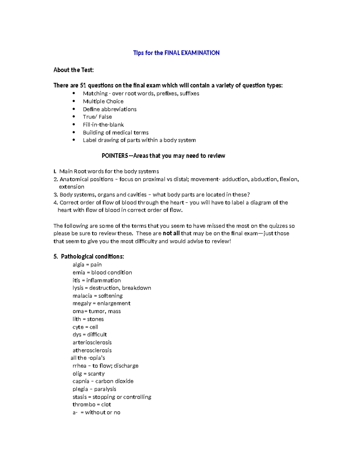 Tips for the FINAL EXAM (Course Code: None) - Studocu