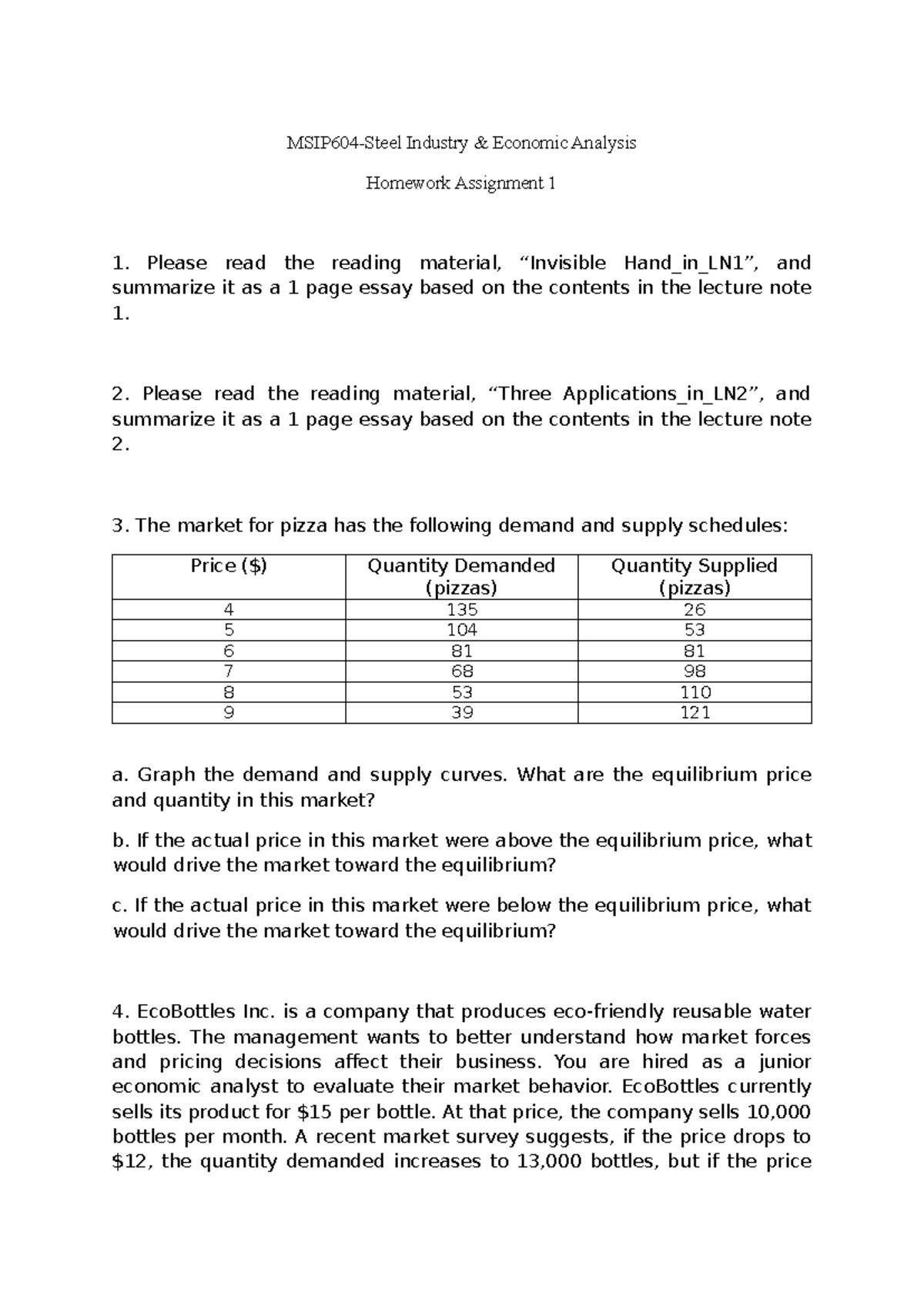 Industry Economic Analysis Homework Assignment 1: Market Dynamics and ...