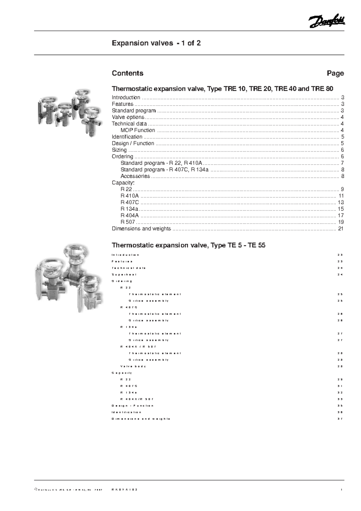 order.101〜103 Thermostatic Expansion Valves: Types TRE10, TRE20, TRE40, TRE80
