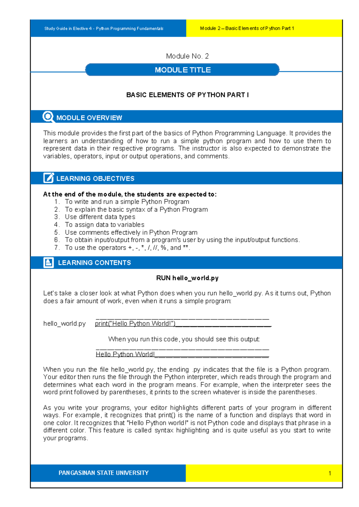Study Guide: Elective 4 - Python Programming Fundamentals (Module 2 ...
