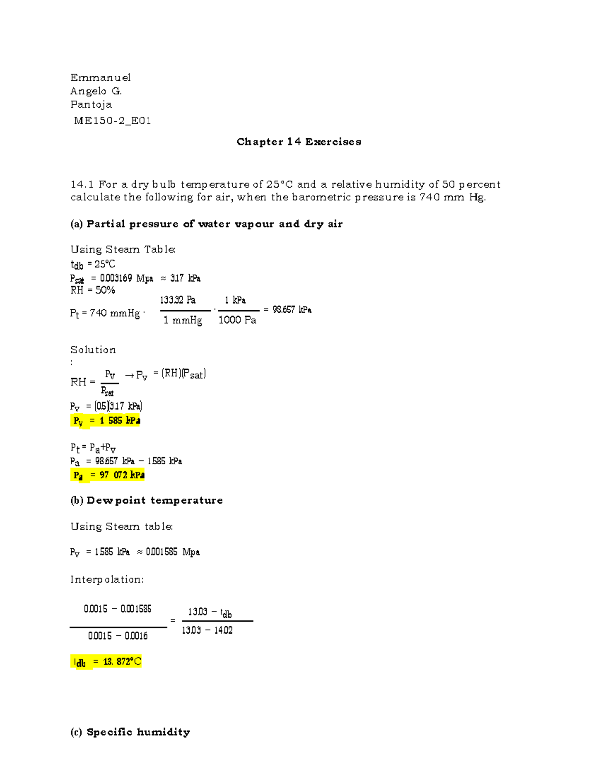 Mat 4 - Chapter 14: Air Properties and Humidity Calculations - Studocu