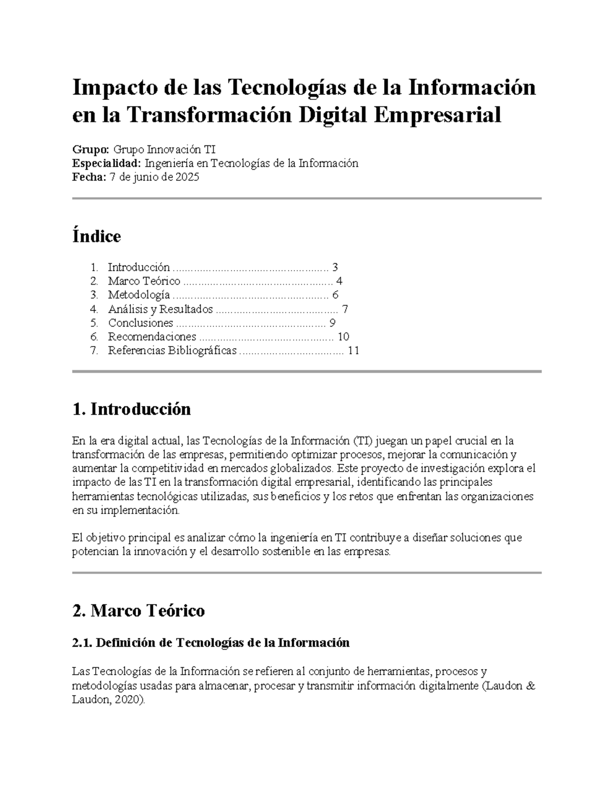 Impacto de las TI en la Transformación Digital Empresarial - Grupo H ...