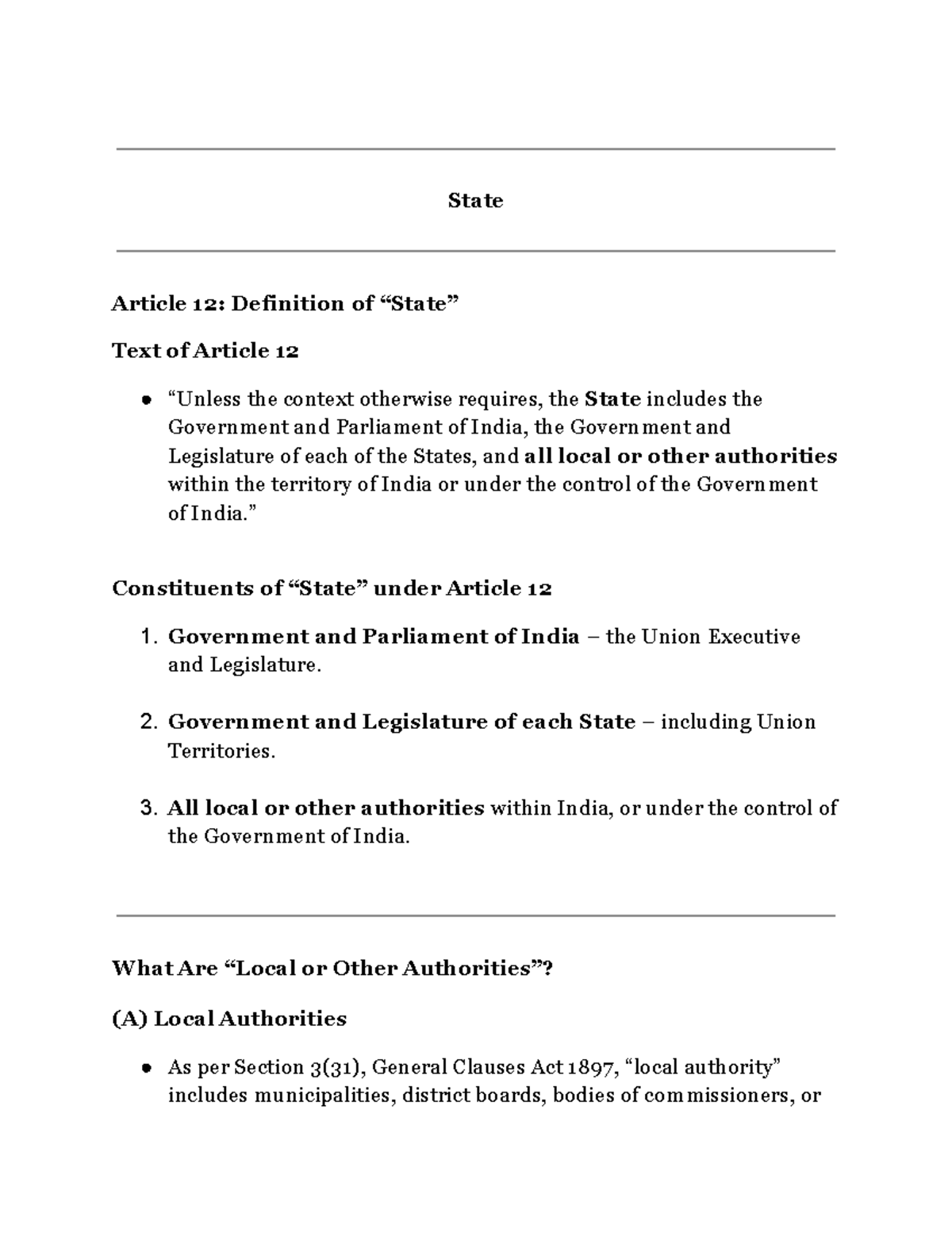 State Article 12: Key Definitions and Case Law Notes for LLB II Sem ...