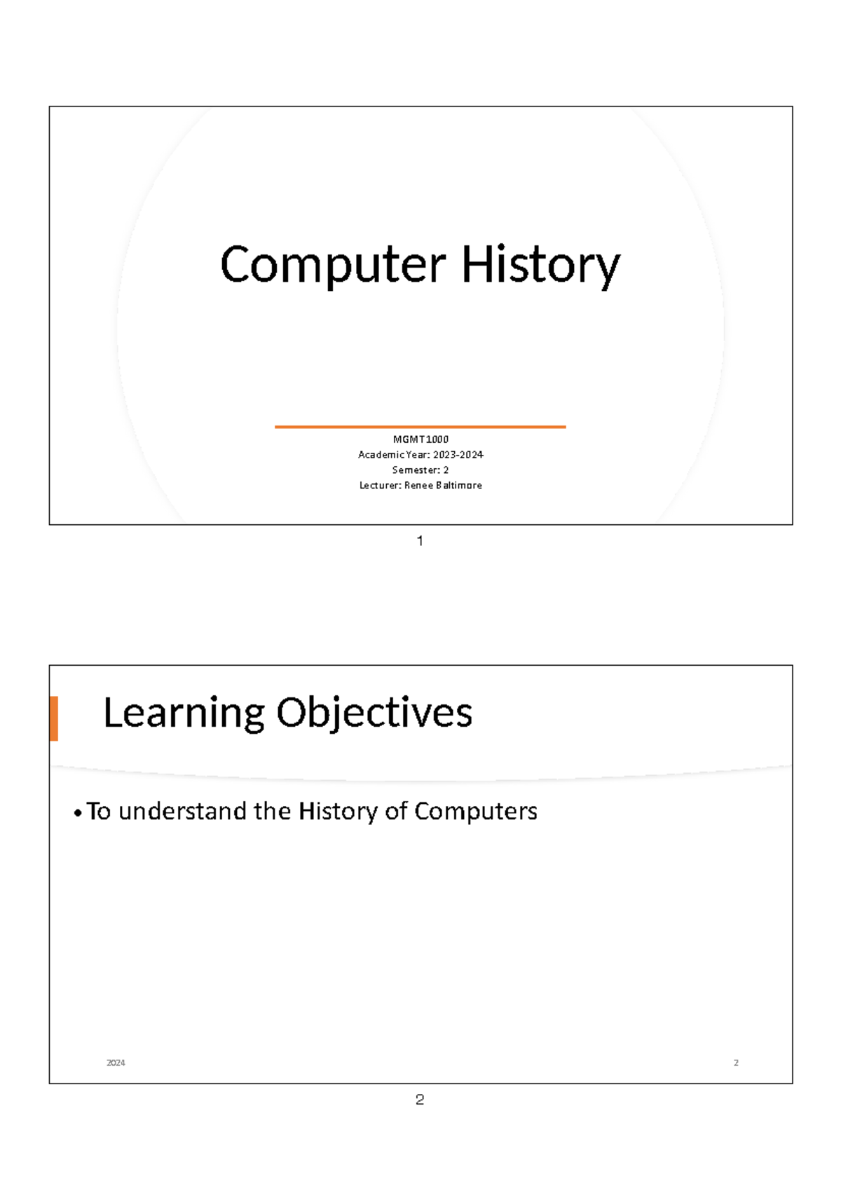MGMT1000 - History of Computers Lecture Notes for Semester 2 - Studocu