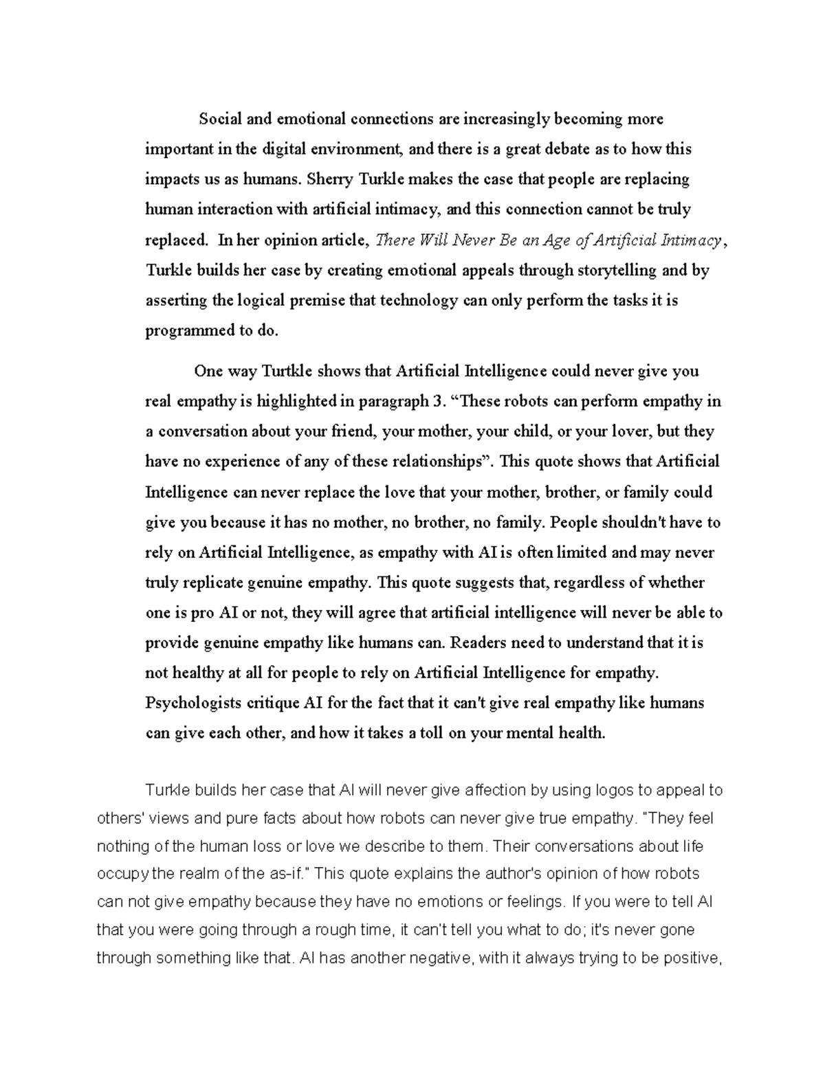 ENG 101 Essay Notes: The Limits of AI in Human Empathy - Studocu