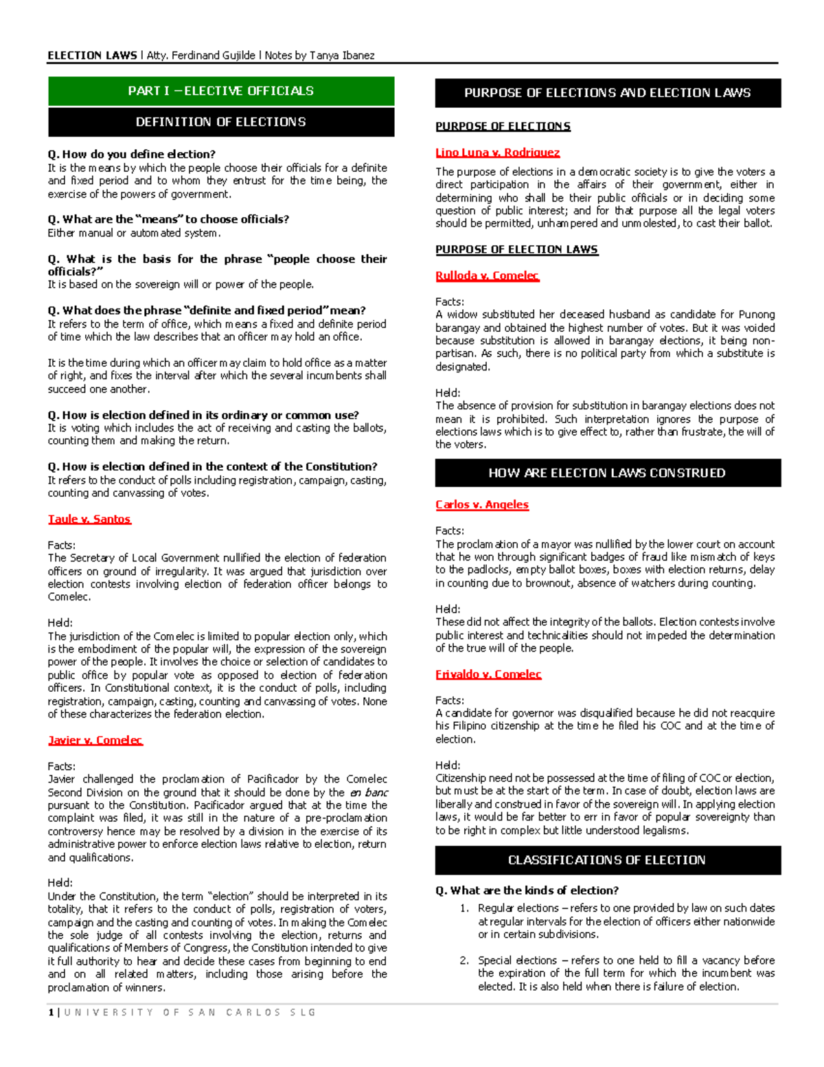Election Laws Review: Key Cases and Concepts by Atty Gujilde - Studocu