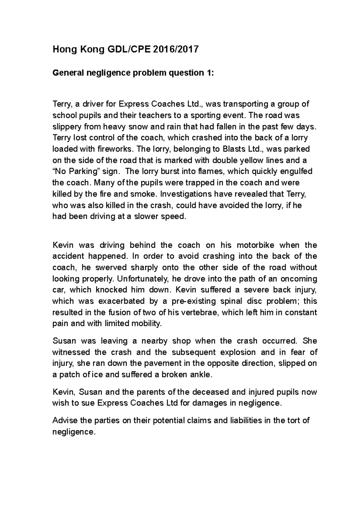 PTN GDL/CPE 2016 General Negligence Problem Question Analysis - Document Preview