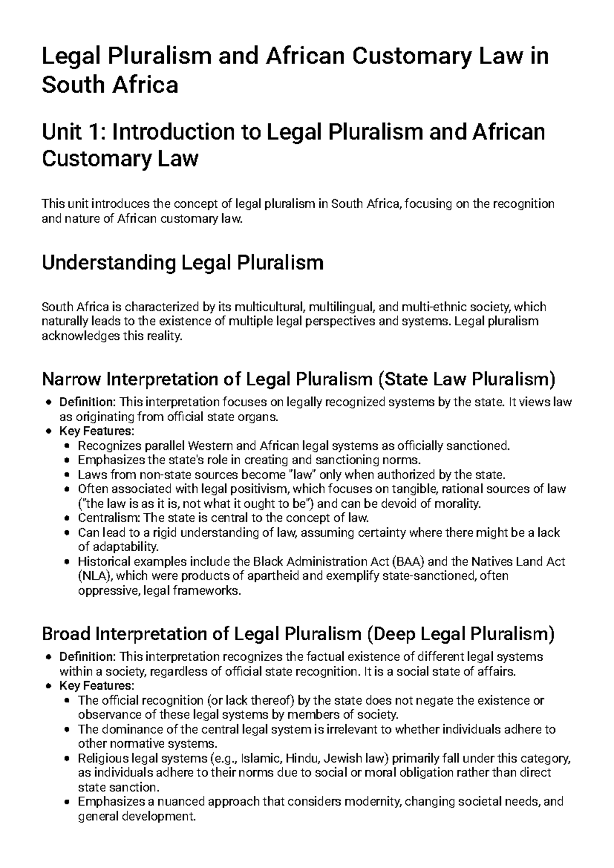 Unit 12 Study Guide: Legal Pluralism & African Customary Law in South ...