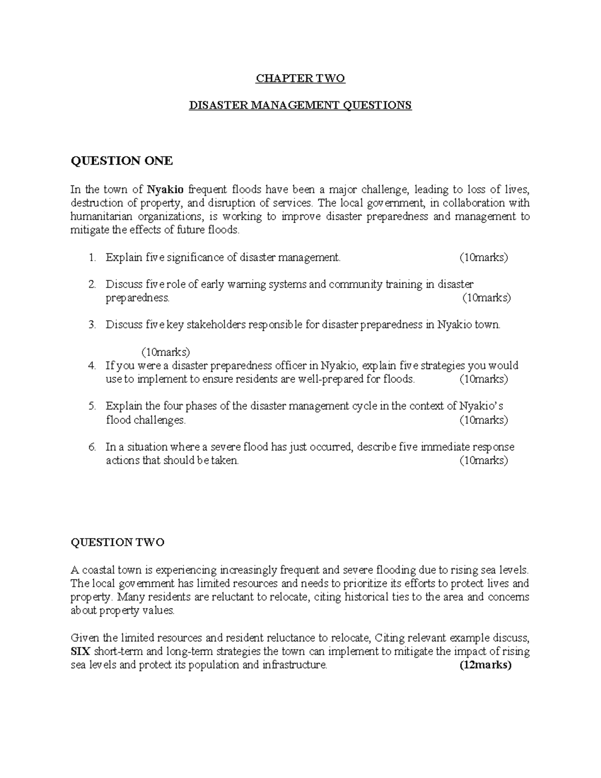 CHAPTER TWO - Disaster Management Assignment Questions & Strategies ...