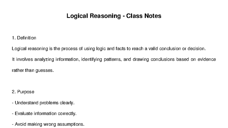 Logical Reasoning Class Notes: Concepts & Applications - Studocu