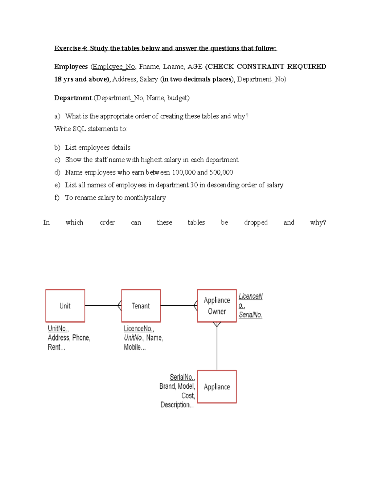 Exercise 4: SQL Table Creation & Queries - 4SIT202 2023 - Studocu