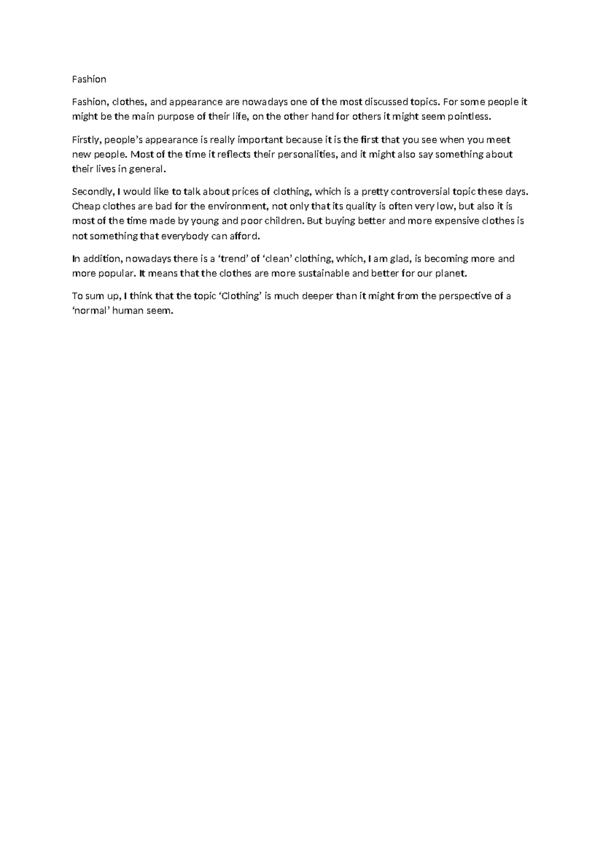 ENG101 Essay: The Impact of Fashion and Clothing Choices - Studocu