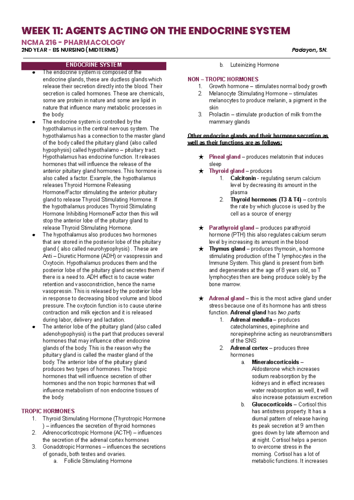 WEEK 11 Midterm Study on Agents Affecting the Endocrine System - NCMA ...
