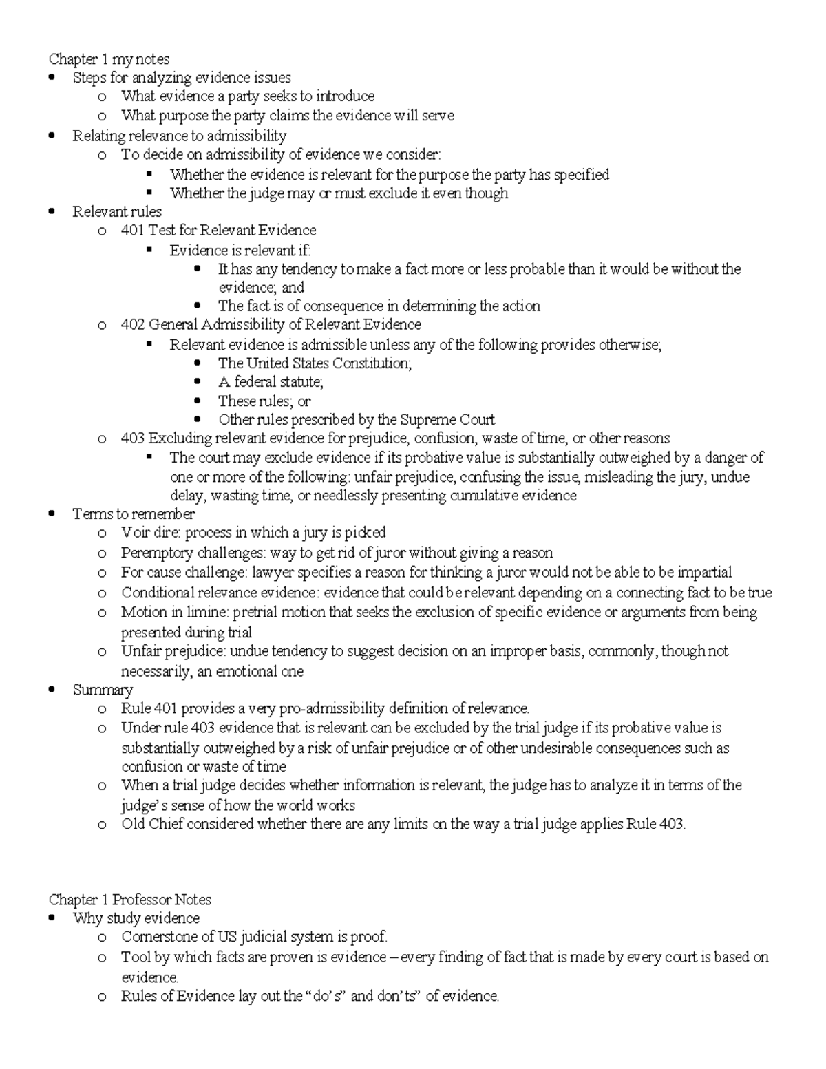 Evidence Class Notes - outline - Chapter 1 my notes Steps for analyzing ...