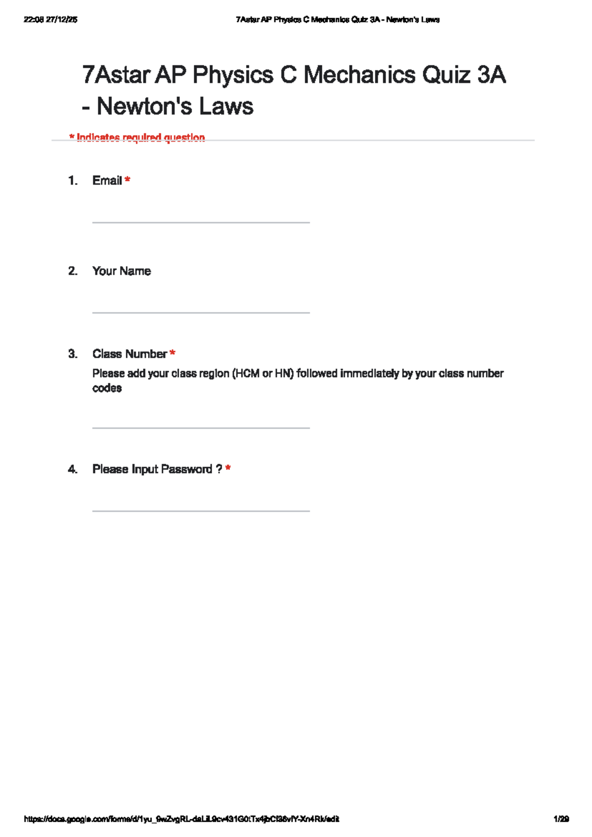 7Astar AP Physics C Mechanics Quiz 3A: Laws and Forces - Studocu