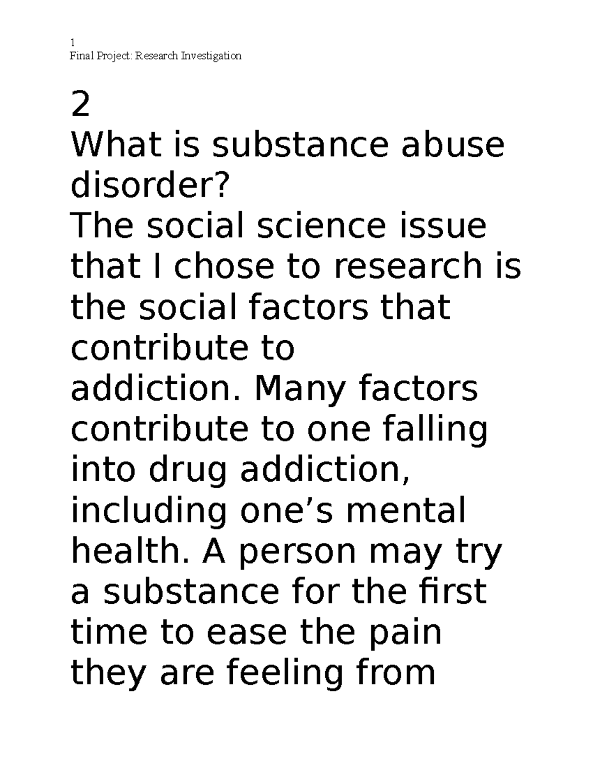 SCS 200: Final Project on Social Factors in Substance Abuse - Studocu