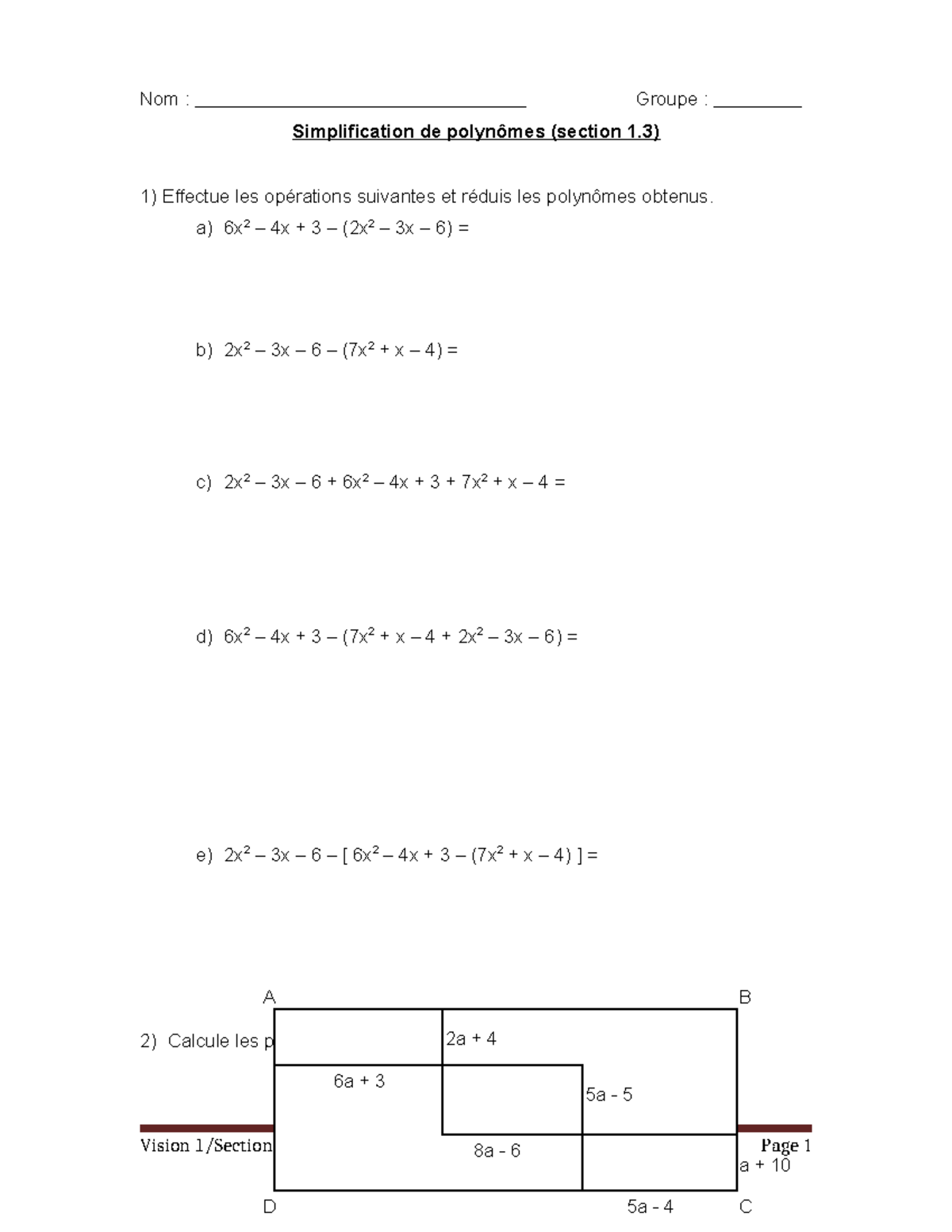 Simplification de Polynômes (Section 1.3) - Exercice et Calculs - Studocu