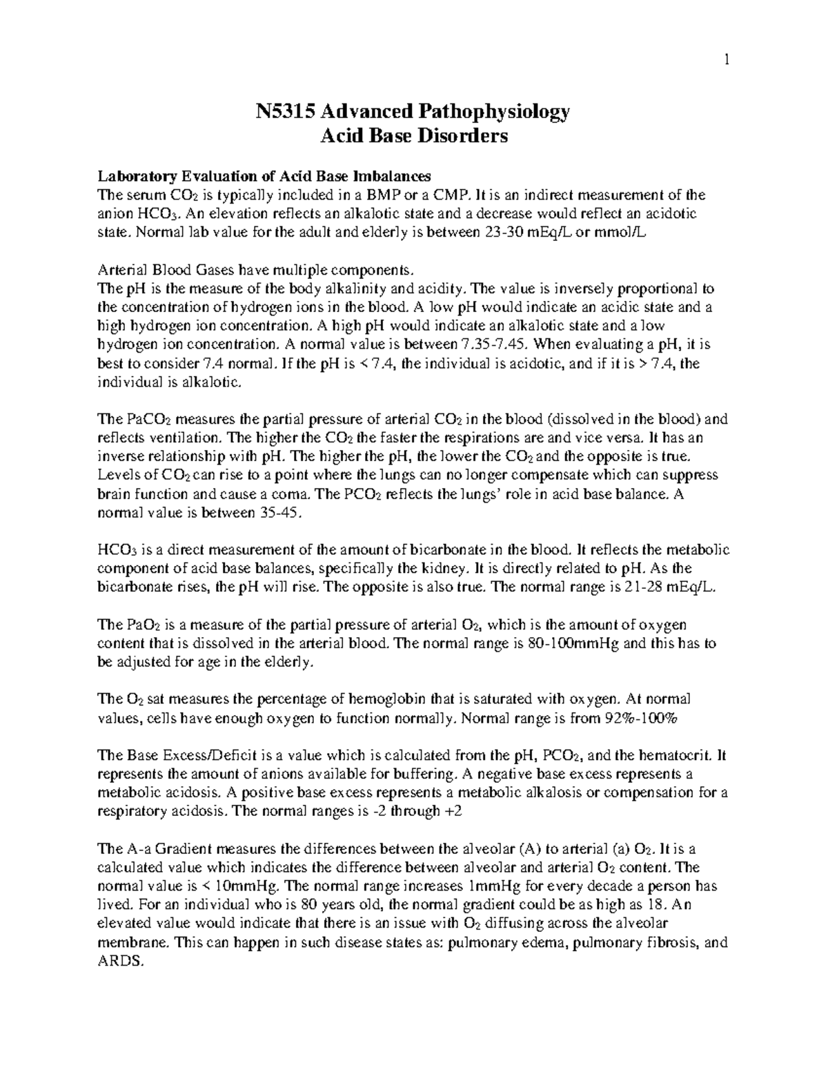 N5315 Advanced Pathophysiology Acid Base Disorders Transcript - 1 N5315 ...