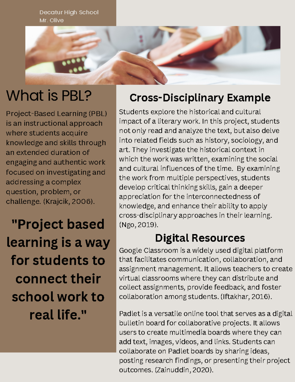 SEC-530 UO Project-Based Learning Overview and Resources Handout - Studocu